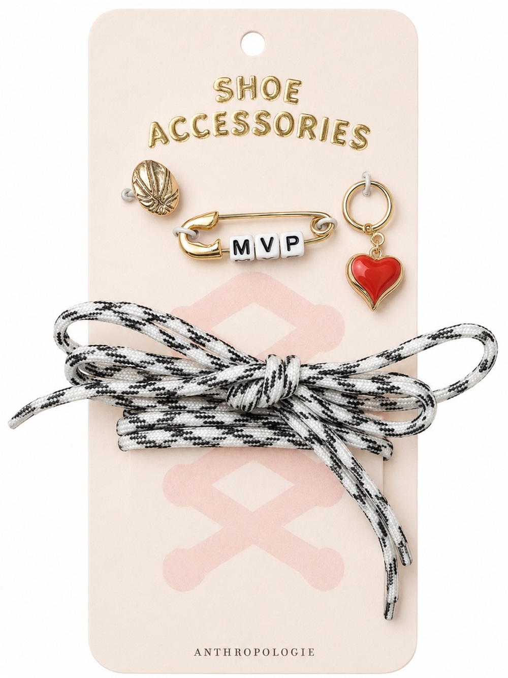 Anthropologie Basketball MVP Heart Shoe Charms & Black-White Laces Set